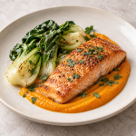 Pan-Roasted Salmon, Bok Choy and Ginger–Carrot Cream - Fresh Start 30: A Journey To Better Health Pan-Roasted Salmon, Bok Choy and Ginger–Carrot Cream